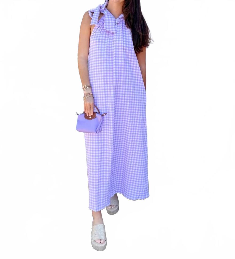NEW ADRIENNE julia violetta seer gingham maxi dress in lavender